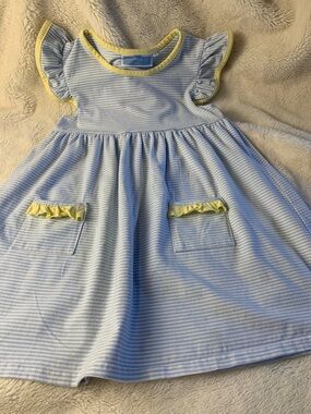 Carter's Blue Stripe Dress with Yellow Ruffle Trim — Girls